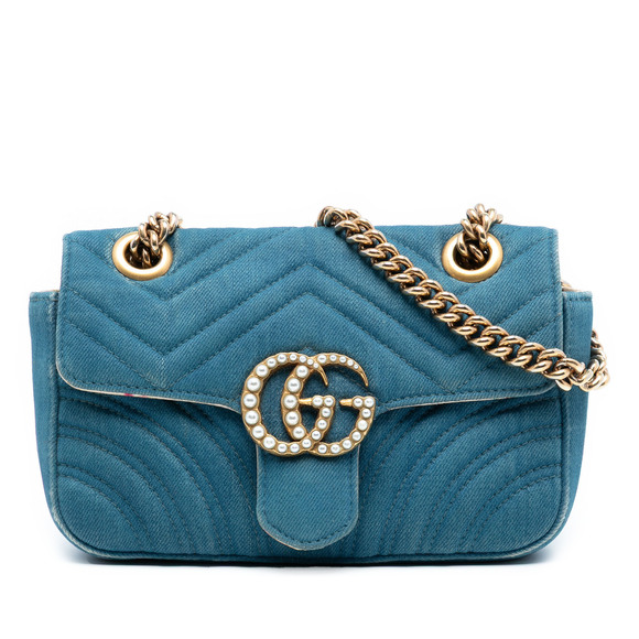 Gucci Handbags - Pre-Loved Gucci Small GG Marmont Matelasse Denim Pearly Shoulder Bag
